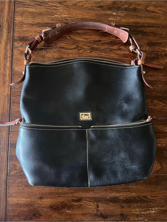 Dooney & Bourke Handbags - Dooney & Bourke Black large Dillen Leather Hobo Bag with Brown Strap